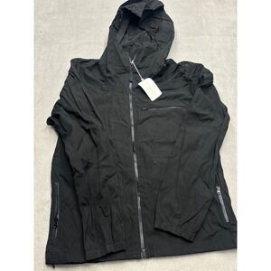 FLANNEL Mens Black Hooded Windbreaker Jacket Full Zip Lightweight Size M NEW
